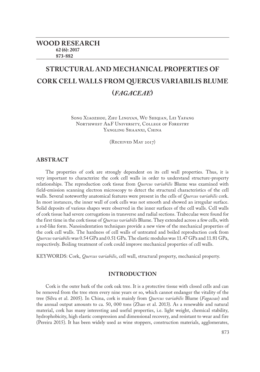 Wood Research Structural and Mechanical Properties