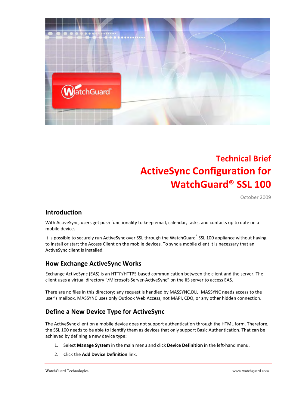 Activesync Configuration for Watchguard® SSL 100 Read