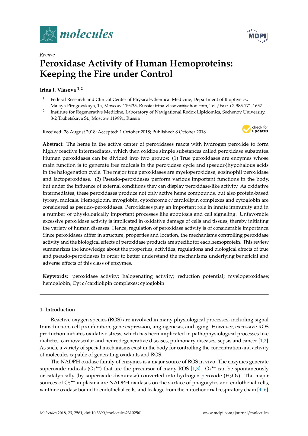 Peroxidase Activity of Human Hemoproteins: Keeping the Fire Under Control