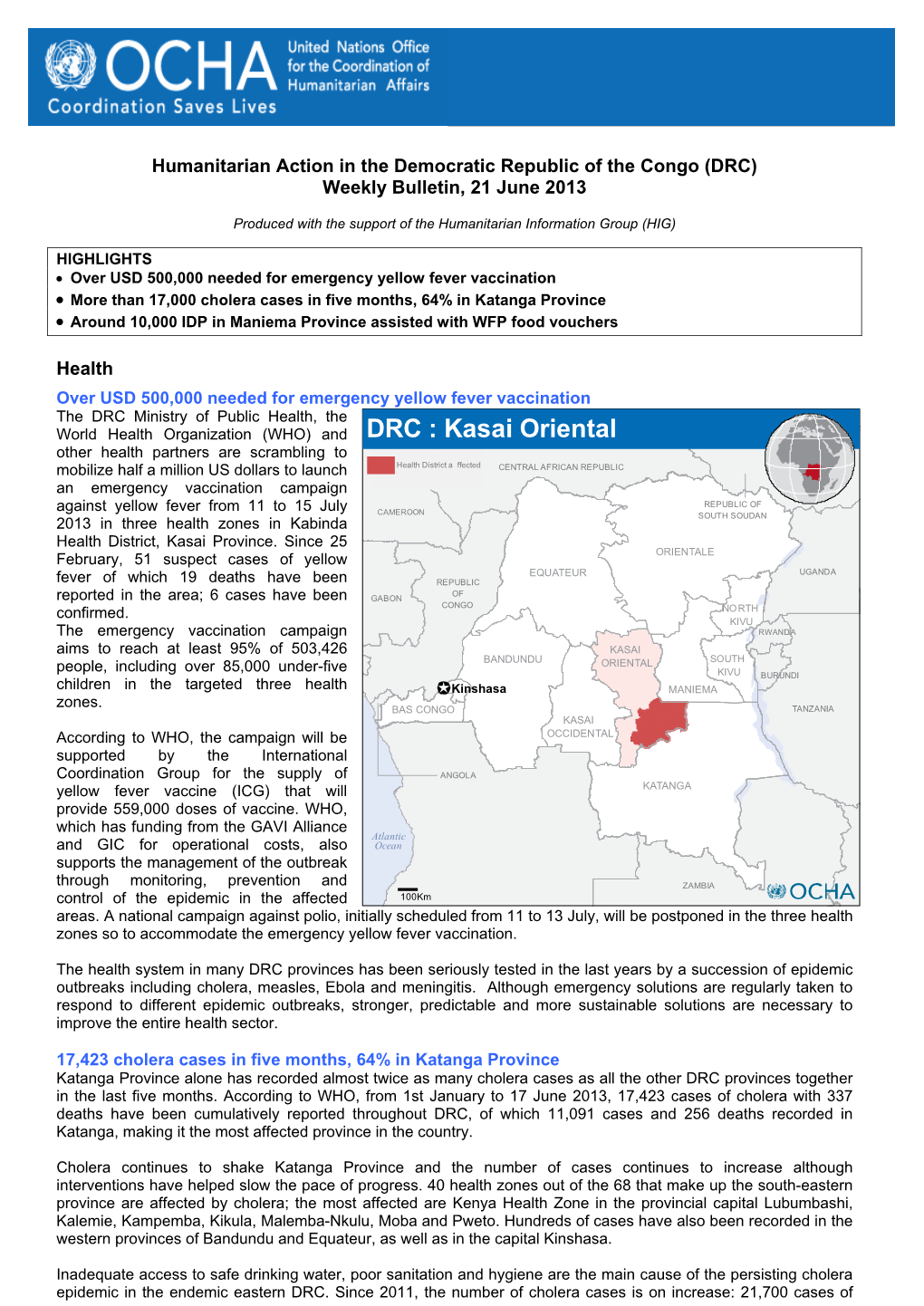 DRC) Weekly Bulletin, 21 June 2013