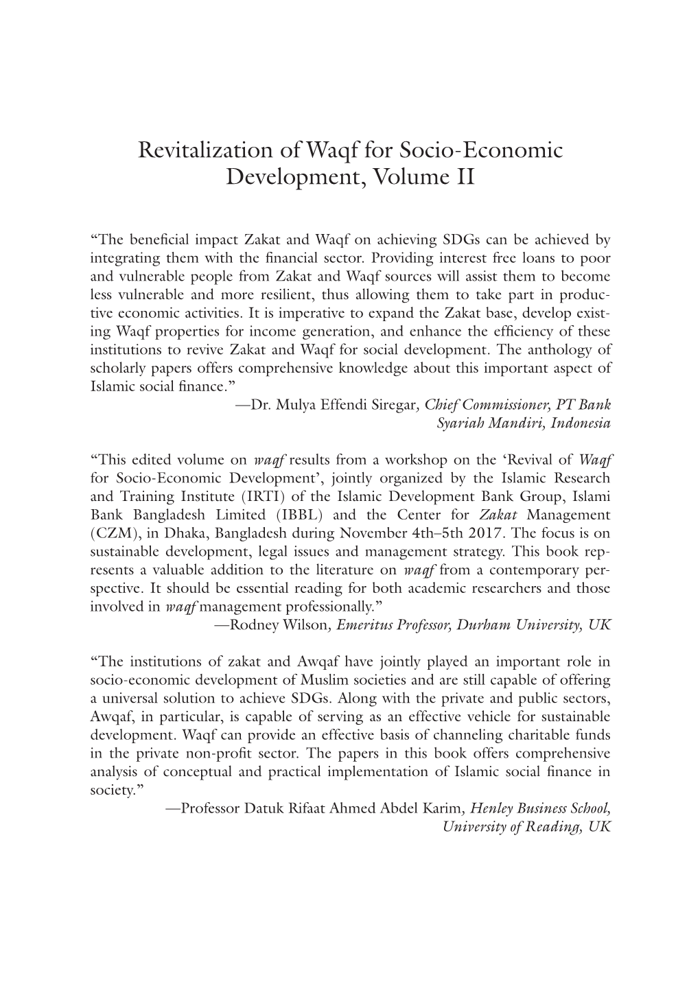 Revitalization of Waqf for Socio-Economic Development, Volume II