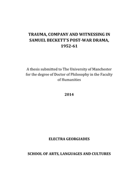 Trauma, Company and Witnessing in Samuel Beckett's Post-War Drama