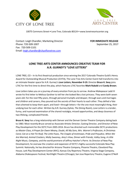Lone Tree Arts Center Announces Creative Team for A.R