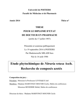 Etude Phytochimique De Nitraria Retusa Asch
