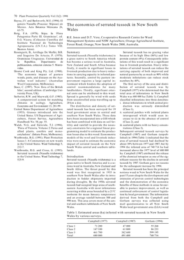 The Economics of Serrated Tussock in New South Wales