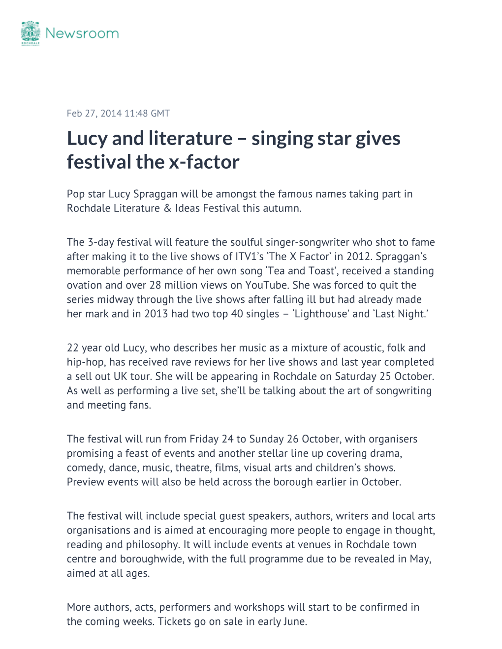 Lucy and Literature – Singing Star Gives Festival the X-Factor