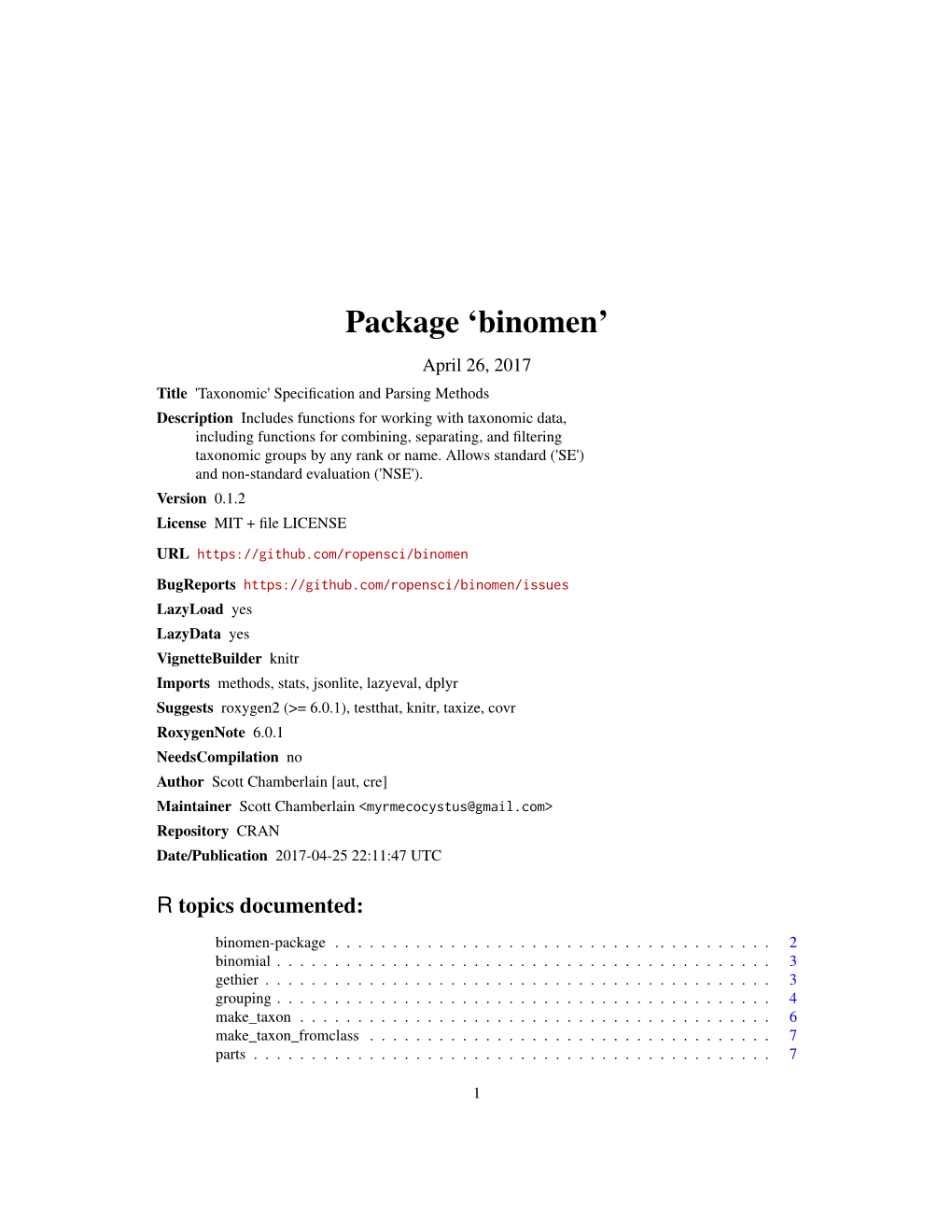 Package 'Binomen'