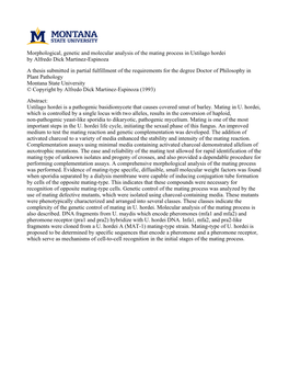 Morphological, Genetic and Molecular Analysis of the Mating Process In