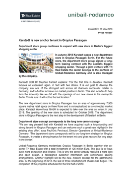 Karstadt Is New Anchor Tenant in Gropius Passagen