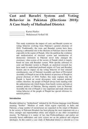 Cast and Baradri System and Voting Behavior in Pakistan (Elections 2018): a Case Study of Hafizabad District