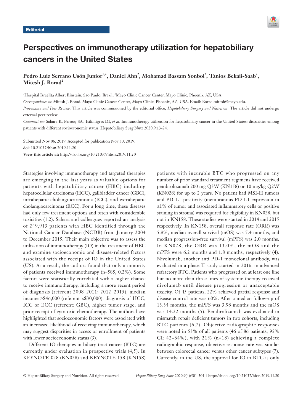 Perspectives on Immunotherapy Utilization for Hepatobiliary Cancers in the United States