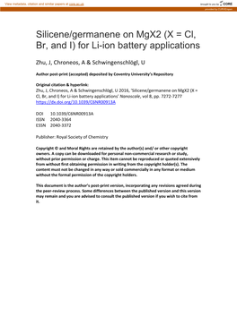 Silicene/Germanene on Mgx2 (X = Cl, Br, and I) for Li-Ion Battery Applications