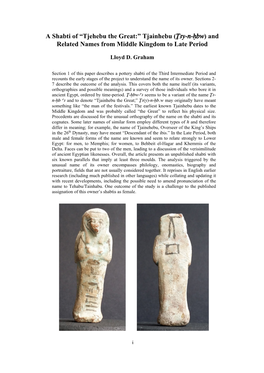 A Shabti of “Tjehebu the Great:” Tjainhebu (7Ay-N-Hbw) and Related Names from Middle Kingdom to Late Period