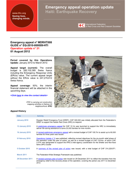 Emergency Appeal Operation Update Haiti: Earthquake Recovery