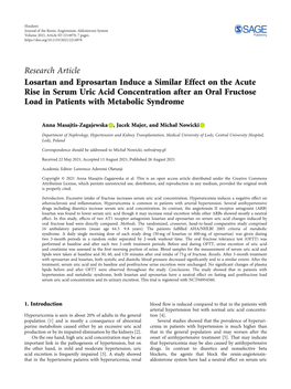Losartan and Eprosartan Induce a Similar Effect on the Acute Rise in Serum Uric Acid Concentration After an Oral Fructose Load in Patients with Metabolic Syndrome