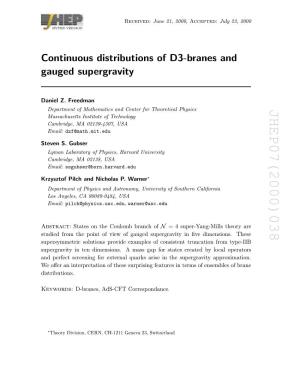 Continuous Distributions of D3-Branes and Gauged Supergravity
