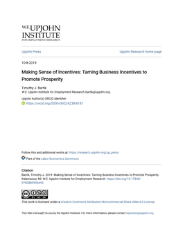 Making Sense of Incentives: Taming Business Incentives to Promote Prosperity
