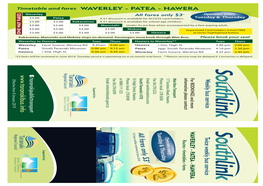 Waverley-Pātea-Hāwera Southlink Bus Timetable (2019)