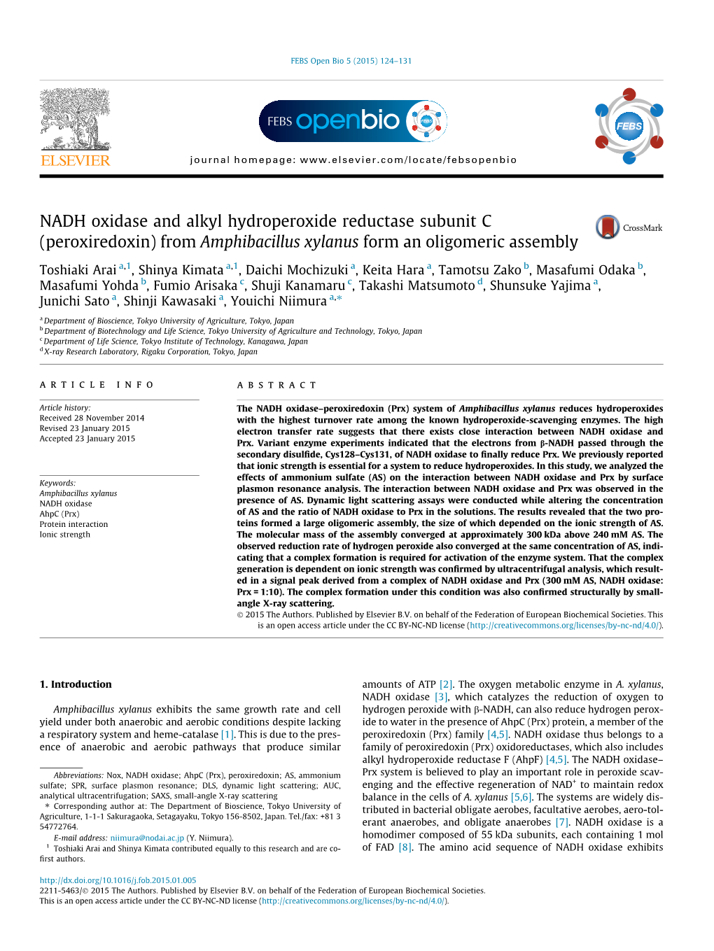 NADH Oxidase and Alkyl Hydroperoxide Reductase Subunit C (Peroxiredoxin) from Amphibacillus Xylanus Form an Oligomeric Assembly