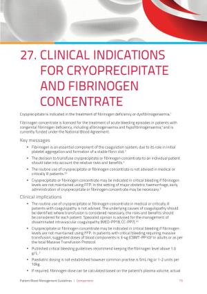 27. Clinical Indications for Cryoprecipitate And