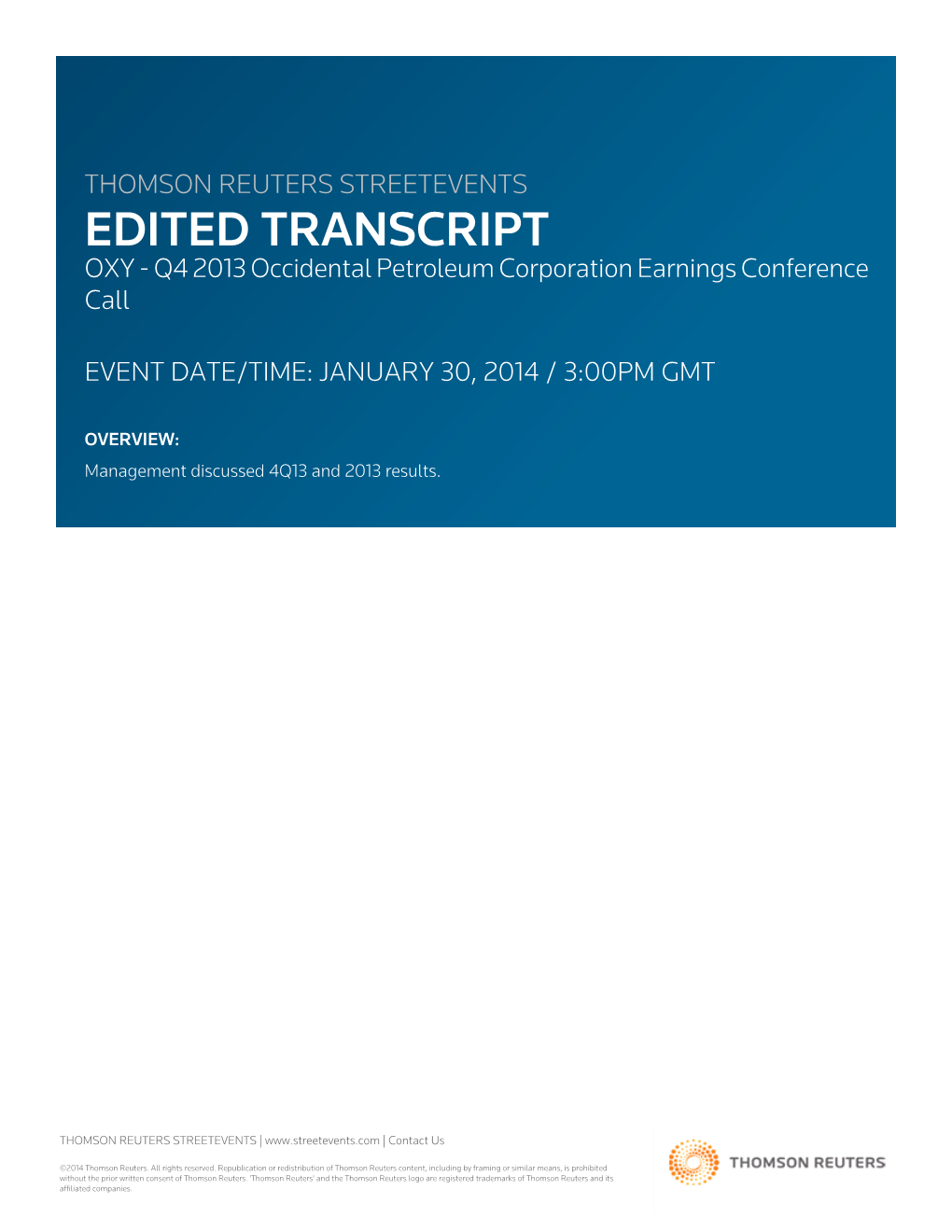 Q4 2013 Occidental Petroleum Corporation Earnings Conference Call