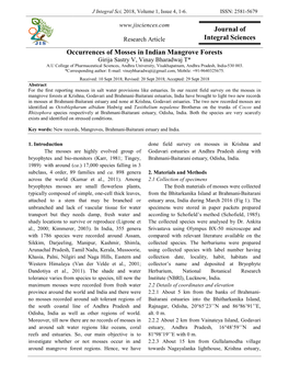 Journal of Integral Sciences Occurrences of Mosses in Indian