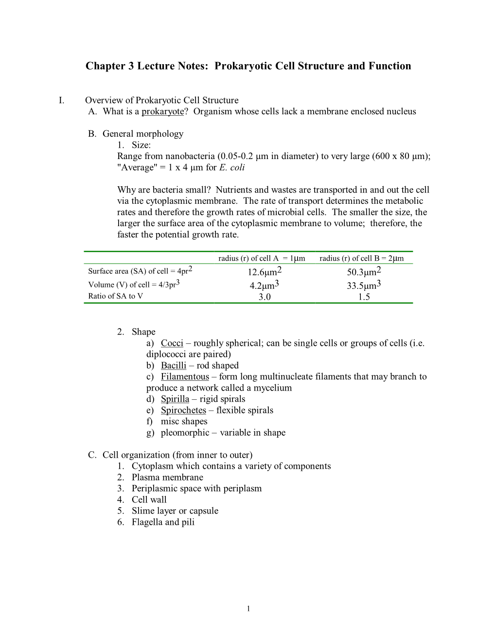 Chapter 3 Lecture Notes: Prokaryotic Cell Structure and Function