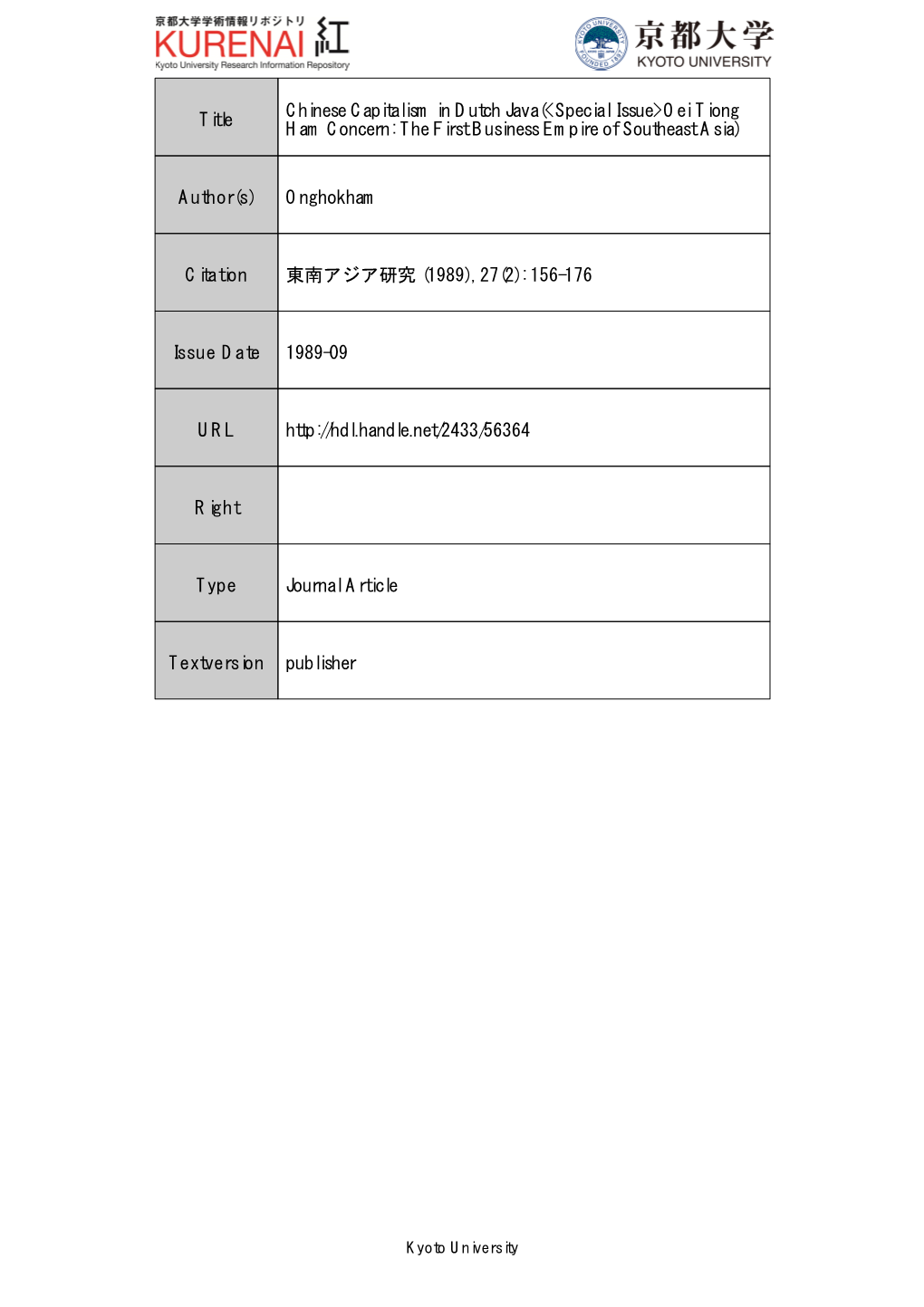 Title Chinese Capitalism in Dutch Java(&lt;Special Issue&gt;Oei Tiong Ham Concern: the First Business Empire of Southeast Asia)