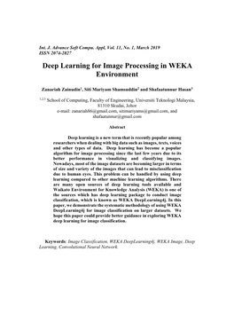 Deep Learning for Image Processing in WEKA Environment