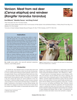 Venison: Meat from Red Deer (Cervus Elaphus) and Reindeer (Rangifer Tarandus Tarandus)
