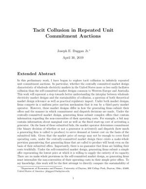 Tacit Collusion in Repeated Unit Commitment Auctions