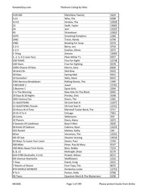 Karaokeguy.Com Platinum Listing by Titles 3:00 AM Matchbox Twenty