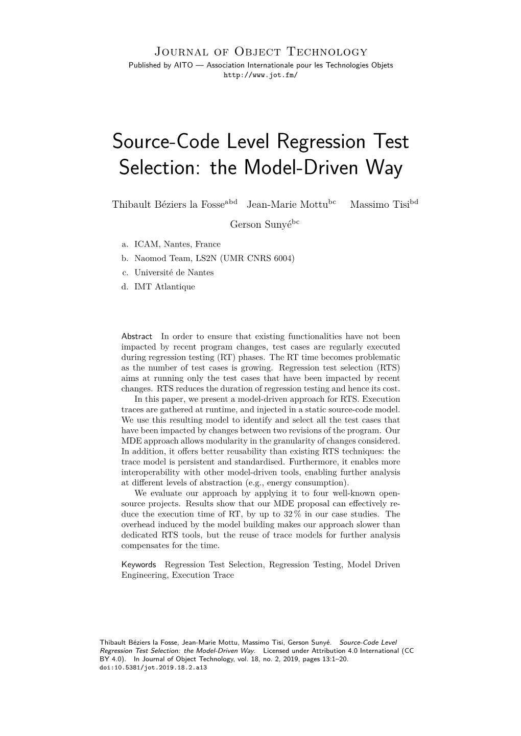 Source-Code Level Regression Test Selection: the Model-Driven Way