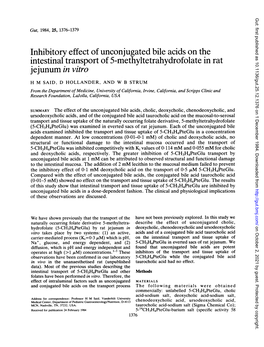 Inhibitory Effectofunconjugated Bile Acids on the Intestinal Transport of 5
