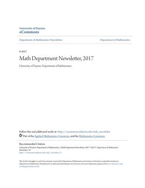Math Department Newsletter, 2017 University of Dayton