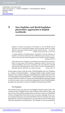 New Englishes and World Englishes: Pluricentric Approaches to English Worldwide