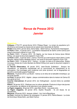 Revue De Presse 2012 Janvier