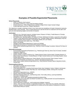 Examples of Possible Experiential Placements