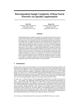 Data-Dependent Sample Complexity of Deep Neural Networks Via Lipschitz Augmentation