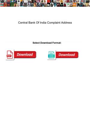 Central Bank of India Complaint Address