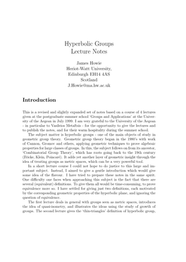 Hyperbolic Groups Lecture Notes