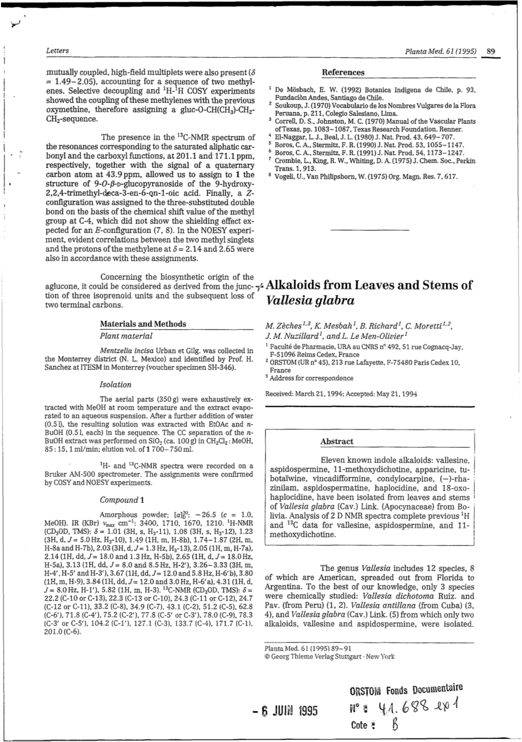 Alkaloids from Leaves and Stems of Vallesia Glabra