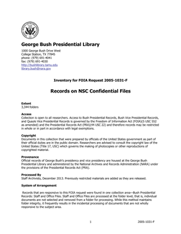George Bush Presidential Library Records on NSC Confidential Files