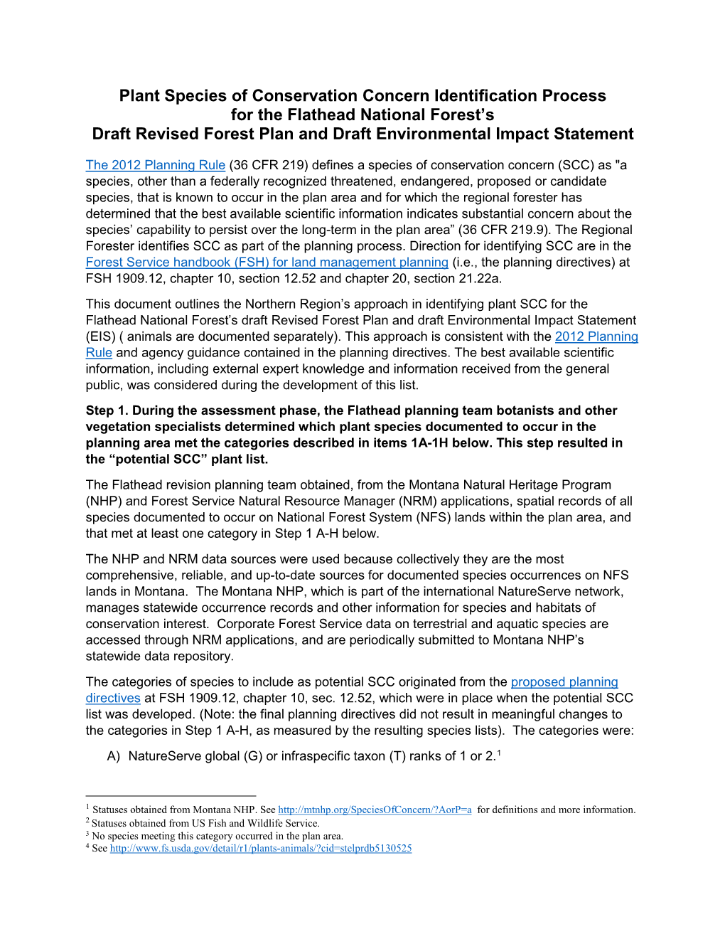 Plant Species of Conservation Concern Identification Process for the Flathead National Forest's Draft Revised Forest Plan