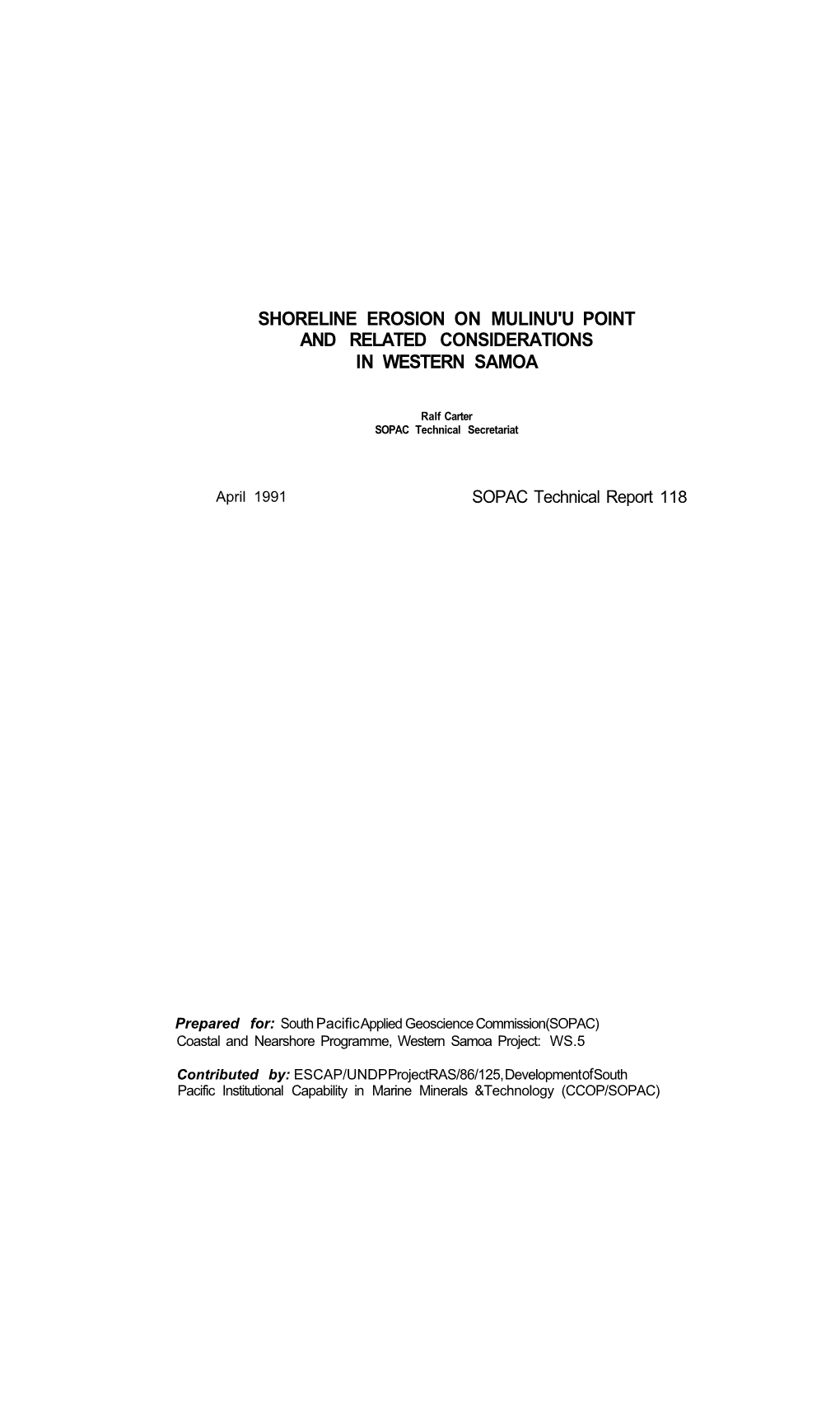 Shoreline Erosion on Mulinu'u Point and Related Considerations in Western Samoa