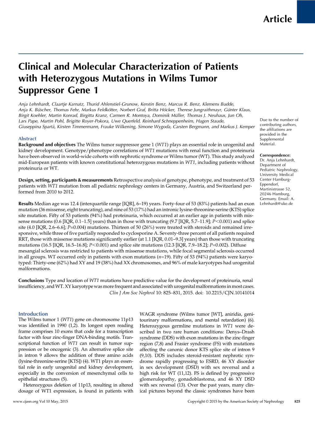 View of Clinical Features of Patients with WT1 Hot Spot Mutations in Exon 8/9