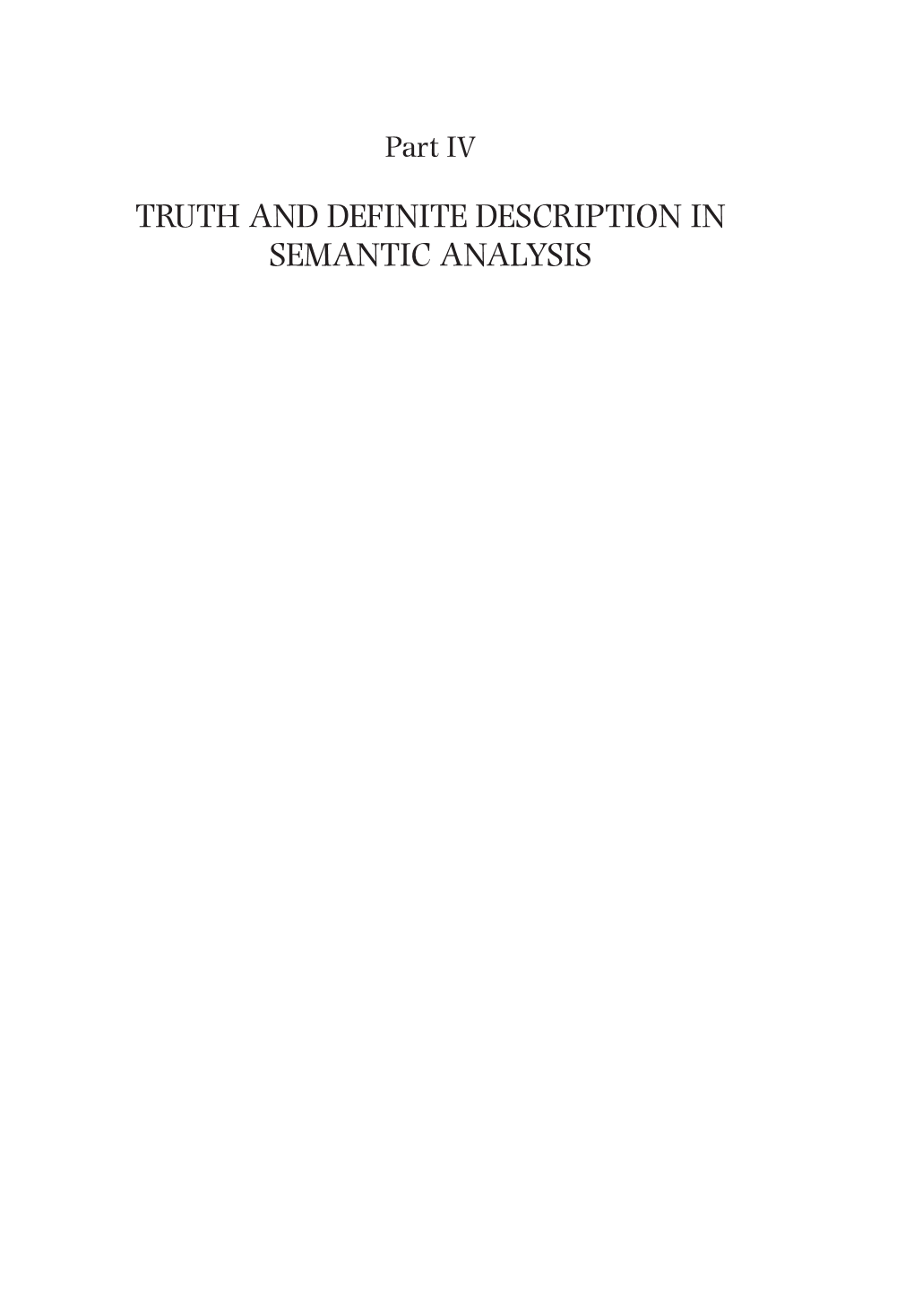 Truth and Definite Description in Semantic Analysis