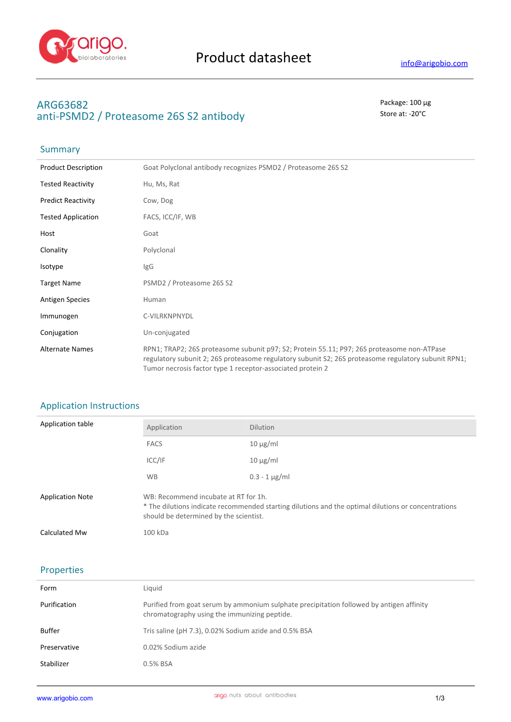 Anti-PSMD2 / Proteasome 26S S2 Antibody (ARG63682)