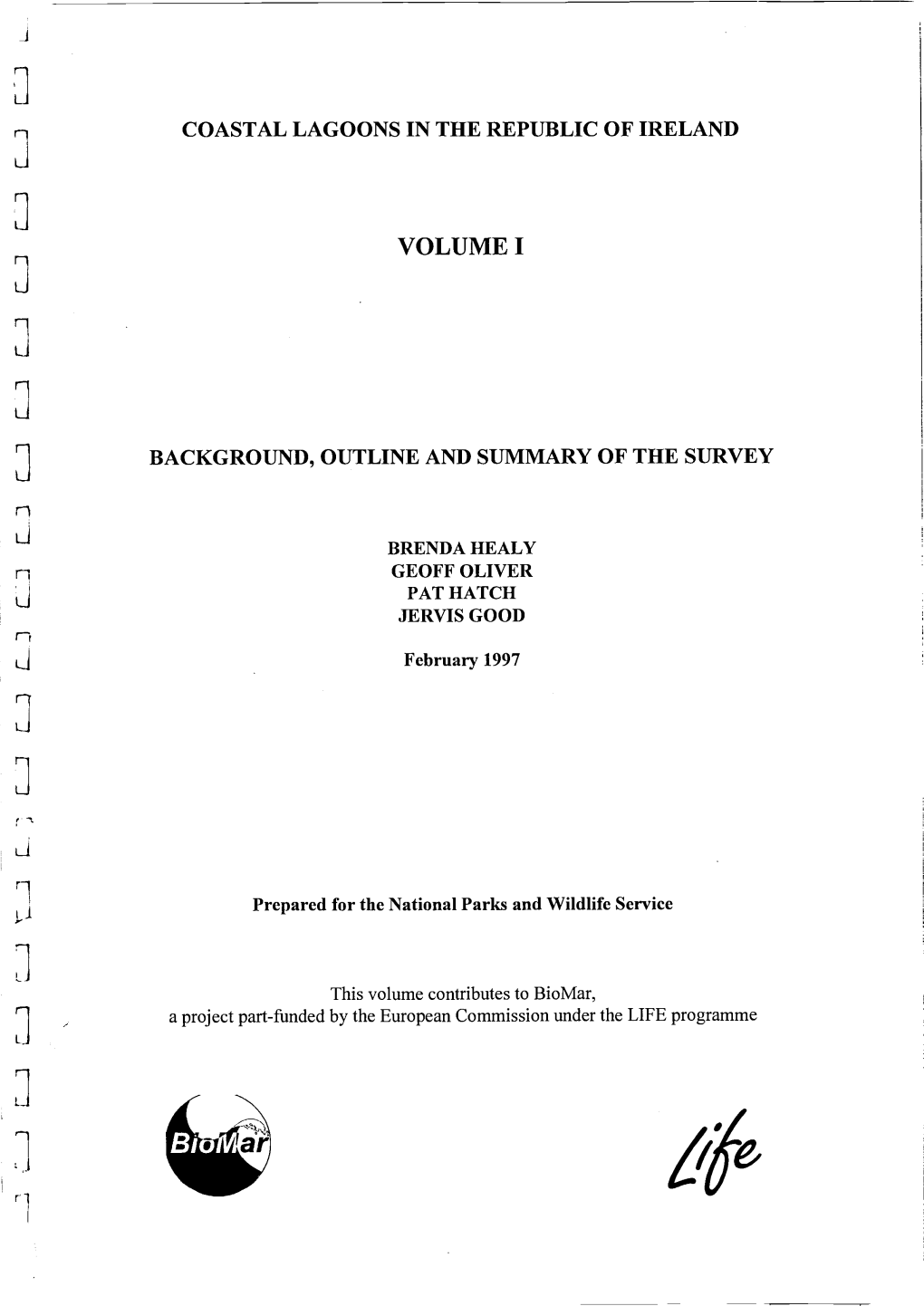 Coastal Lagoons in the Republic of Ireland. Volume I: Background