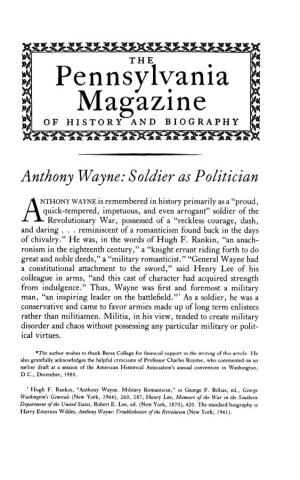 Anthony Wayne: Soldier As Politician